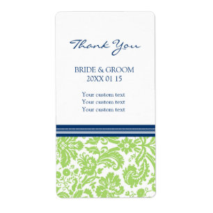 Blue Lime Damask Pattern Wedding Labels