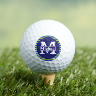 Blue, Lime Green and White Argyle Monogrammed Golf Balls