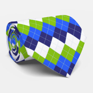 Blue, Lime Green and White Argyle Tie