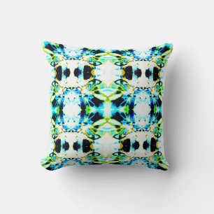 Blue Lime Green Gold Black Large Tile Design Cushion
