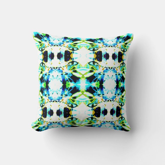 Blue Lime Green Gold Black Large Tile Design Cushion (Front)