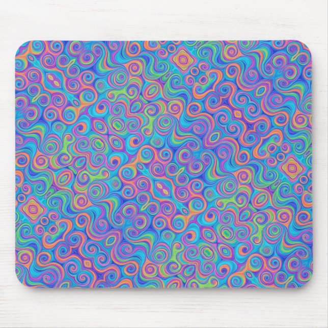 Blue, Lime Green, Purple, Orange Swirl Pattern Mouse Pad (Front)