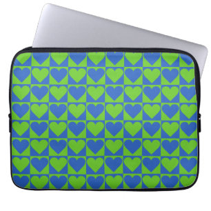 Blue / Lime Heart Pattern custom laptop sleeves