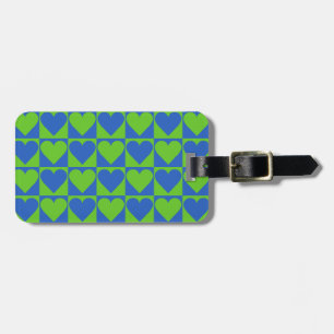 Blue / Lime Heart Pattern custom luggage tag