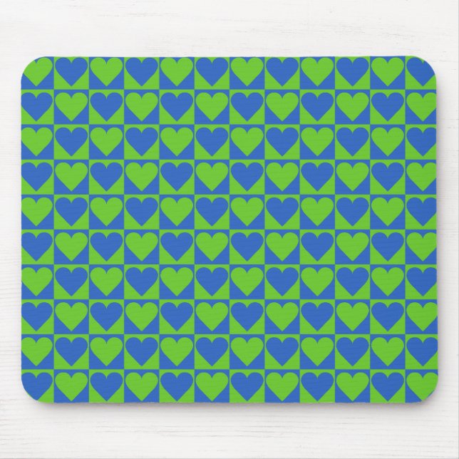 Blue / Lime Heart Pattern custom mousepad (Front)