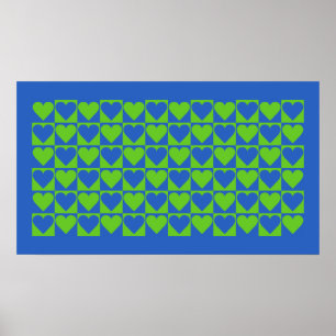 Blue / Lime Heart Pattern poster