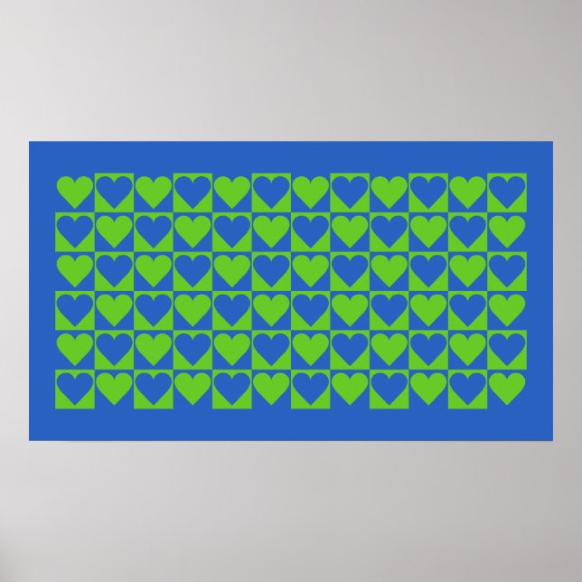Blue / Lime Heart Pattern poster (Front)
