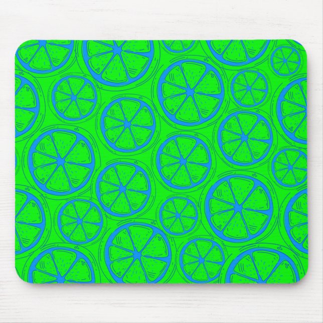 Blue Lime Lemon Pattern with Neon Green Background Mouse Pad (Front)