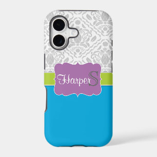 Blue Lime Purple monogrammed damask iPhone 5 case