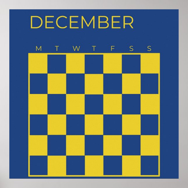 Blue Lime Undated Chequered December Calendar Poster (Front)