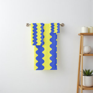 Blue Lime Wavy Stripe Bold Bathroom Accent Bath Towel Set