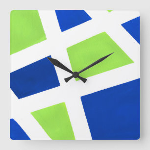 'Blue Lime White Geometric' Square Wall Clock
