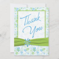 Blue, Lime, White with Lime Faux Ribbon Thank You