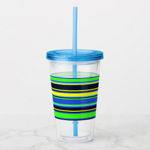 Blue, Lime, & Yellow Striped Acrylic Tumbler