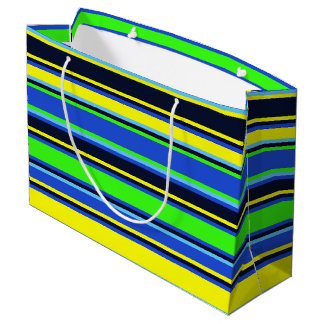 Blue, Lime, & Yellow Striped Gift Bag