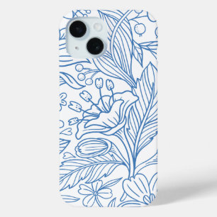 Blue Line Art Floral Mediterranean Botanical  iPhone 15 Case