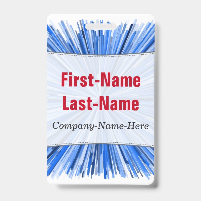 Blue Line Burst Pattern; Personalised Name Badge ID Badge (Front)