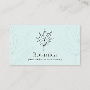 Blue Line Chic Minimalist Leaf Fern Floral Business Card