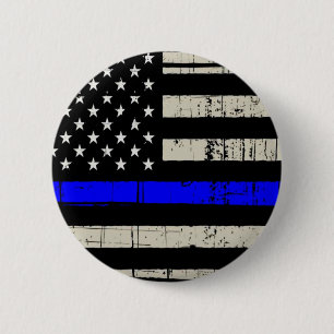 Blue Line Flag Poilice Support American USA 6 Cm Round Badge