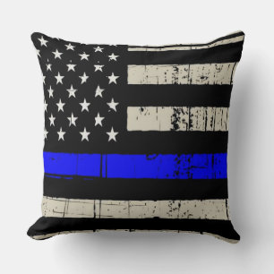 Blue Line Flag Poilice Support American USA Cushion