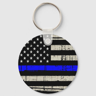 Blue Line Flag Poilice Support American USA Key Ring