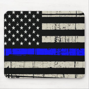 Blue Line Flag Poilice Support American USA Mouse Pad