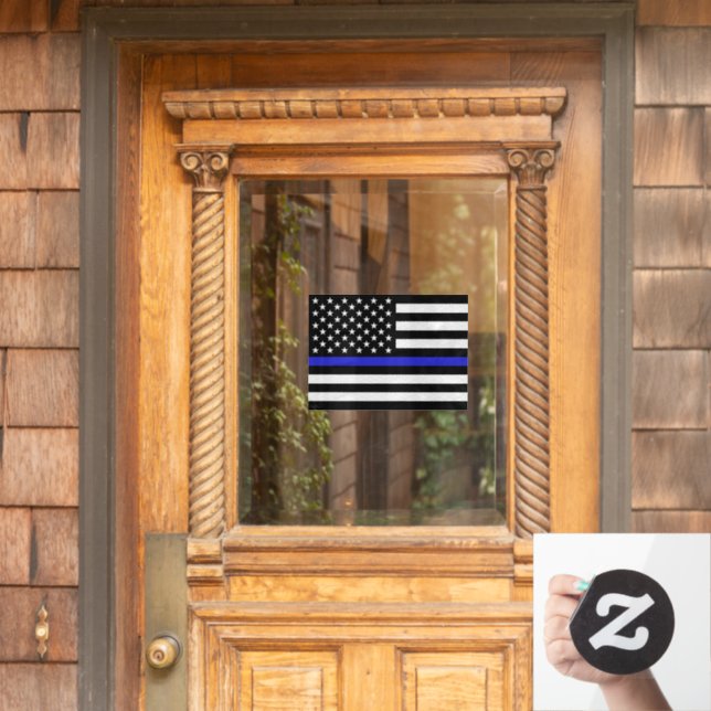 Blue Line Flag Window Sign, Police, American Flag (Home Door)