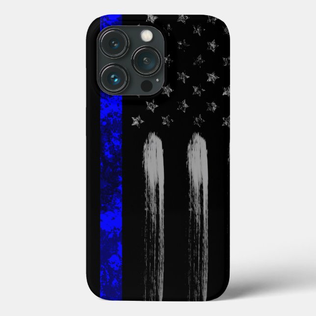 Blue Line Grunge Flag iPhone Case Pro (Back)