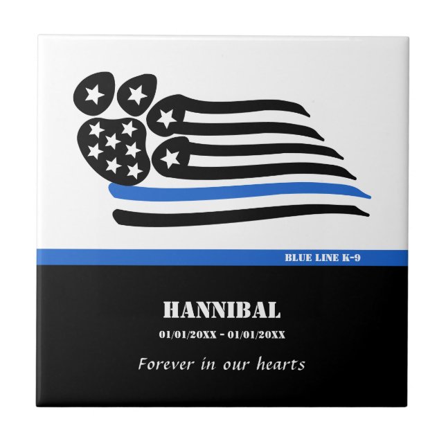 Blue Line K-9 Officer Personalised Memorial Ceramic Tile (Front)
