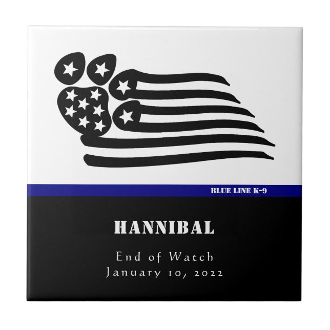 Blue Line K-9 Personalised Memorial Ceramic Tile (Front)