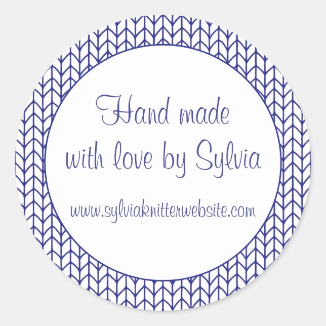 BLUE LINE KNIT 1.5" Round "Hand Made" Stickers (Front)