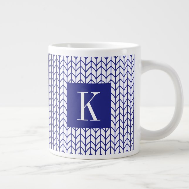 BLUE LINE KNIT Big White Mug + Initial II (Right)