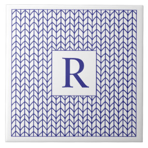 BLUE LINE KNIT Ceramic Tile + Initial 