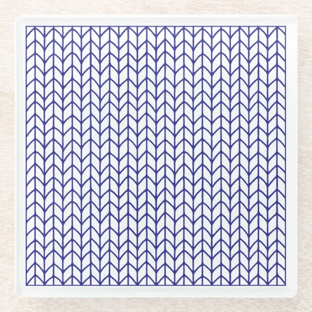 BLUE LINE KNIT Glass Beverage Coaster  (Front)