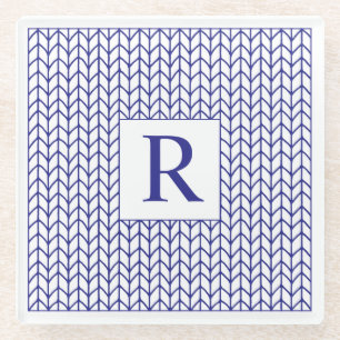 BLUE LINE KNIT Glass Beverage Coaster + Initial