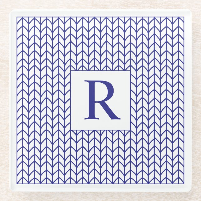 BLUE LINE KNIT Glass Beverage Coaster + Initial (Front)