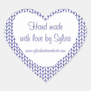 BLUE LINE KNIT Heart Shape "Hand Made" Stickers