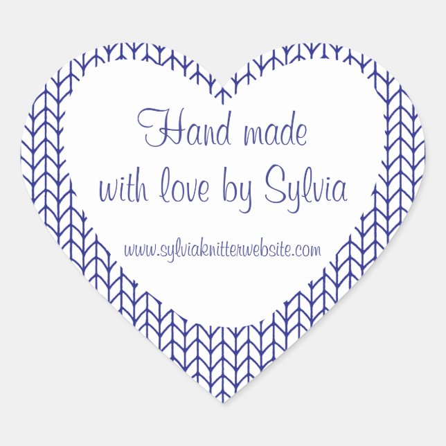 BLUE LINE KNIT Heart Shape "Hand Made" Stickers (Front)