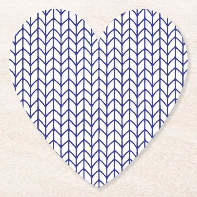 BLUE LINE KNIT Heart Shape Paper Coasters (Front)