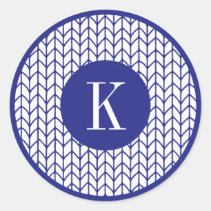 BLUE LINE KNIT Large Round Stickers + Initial II