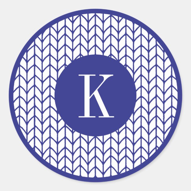 BLUE LINE KNIT Large Round Stickers + Initial II (Front)