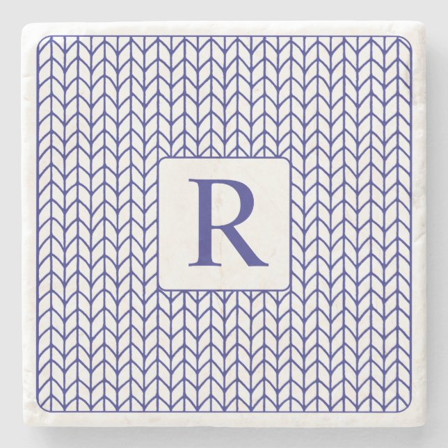 BLUE LINE KNIT Marble Stone Coaster + Initial (Front)