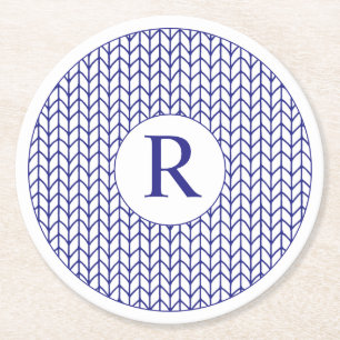 BLUE LINE KNIT Round Paper Coasters + Initial 