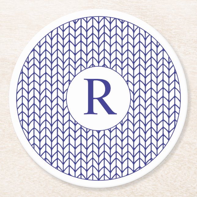 BLUE LINE KNIT Round Paper Coasters + Initial  (Front)