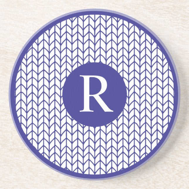 BLUE LINE KNIT Sandstone Coaster + Initial II (Front)