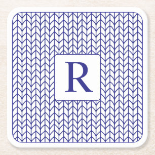 BLUE LINE KNIT Square Paper Coasters + Initial
