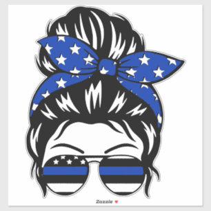 Blue Line Messy Bun Sticker (2"–4")   T