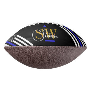 Blue Line & Monogrammed Name / Modern Signature Football