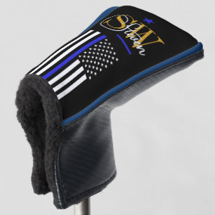 Blue Line & Monogrammed Name / Modern Signature Golf Head Cover