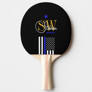 Blue Line & Monogrammed Name / Modern Signature Ping Pong Paddle
